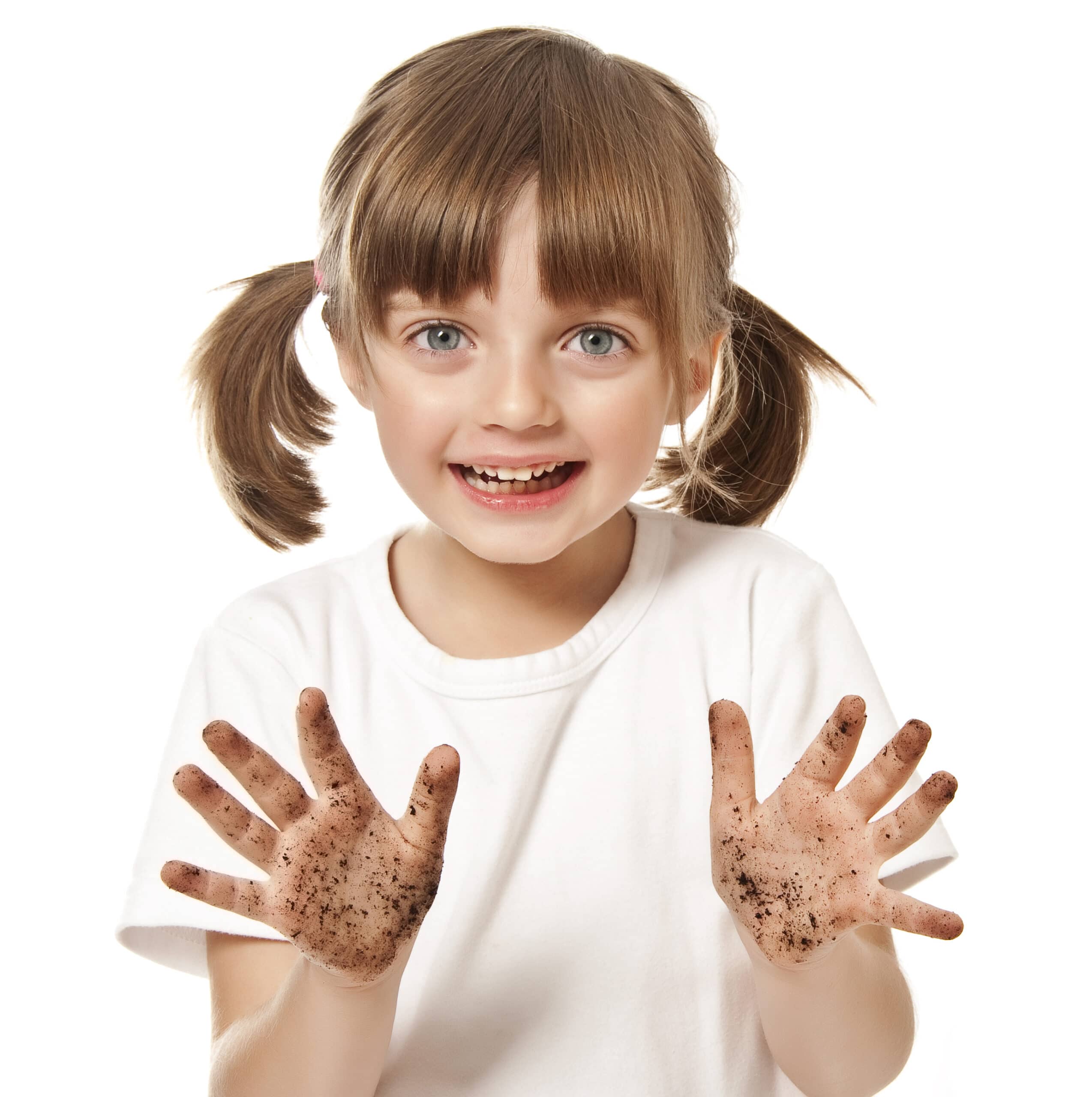 Young girl with dirty hands scaled